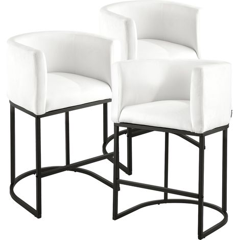 VEVOR Barhocker Thekenhocker 3 Stk. (87 cm hoch) Küchenstuhl mit Rückenlehne & Armlehne & Metallrahmen & Fußstütze, Bistrostuhl (158,8 kg belastbar) Küche Esszimmer Bankschalter Bar, Weiß (1/5)