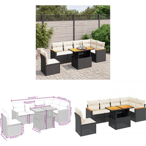 Salon de jardin 7 pcs avec coussins noir résine tressée - Ensemble Salon De Jardin - Meuble Extérieur - Résine Tressée - Rotin Synthétique - Table Extensible - Home & Living (1/3)