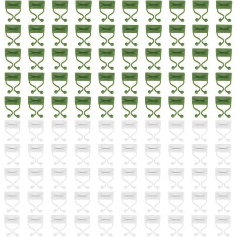 100 Pieces Climbing Plant Clips, Plant Ties, Self-Adhesive Plant Support Clips, Green and White (1/5)