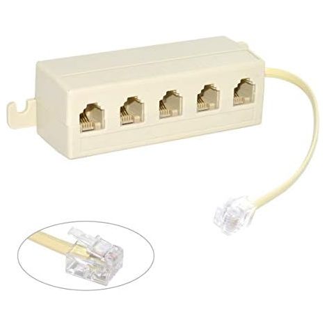 6P4C RJ11 RJ12 jack module - 1 input and 5 output adapter - Telephone line splitter - Beige color (1/5)
