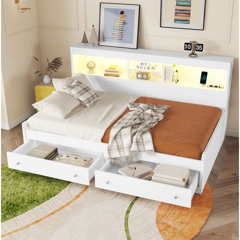 Cama nido dormitorio con LED y USB blanca 90x200 OKMYHOME (1/5)