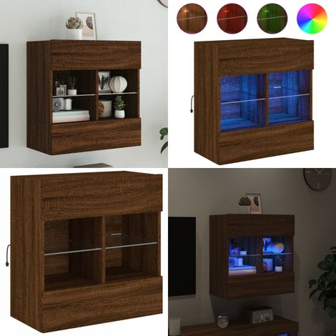 Mueble TV de pared con luces LED roble marrón 58,5x30x60,5 cm - Luz LED RGB - Mueble de TV