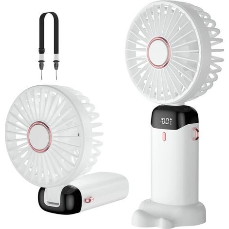Ventilador portátil，mini ventilador portátil recargable por USB，pequeño ventilador de bolsillo con 5 velocidades y base，batería de 4200 mAh (1/5)