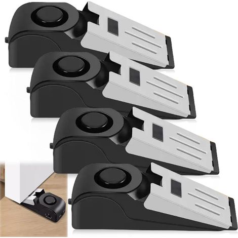 Lot de 4 butoirs de porte et alarme, 120 dB, cale-porte portable, antidérapant, protection contre le vol, sécurité des maisons (1/5)