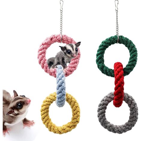 2 Jouets d'escalade pour Sugar Glider, Balançoire à Trois Anneaux Colorée, Accessoires pour Cage d'oiseaux, Furets, Hamsters, Écureuils, Chinchillas et Perroquets (1/5)