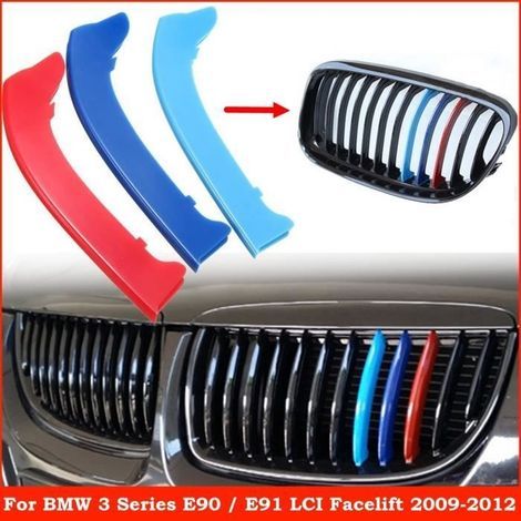 NEUFU 3-teiliges Clip-Streifen-Abdeckungsset in M-Farbe für den Nierengrill von BMW 3er E90 E91 LCI 09-12 (1/4)