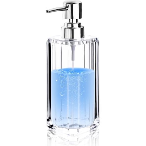 Diskey Distributeur de savon pour les mains en acrylique, distributeur de savon liquide moderne transparent pour salle de bain et cuisine, bouteille de lotion épaisse rechargeable avec pompe argentée'
