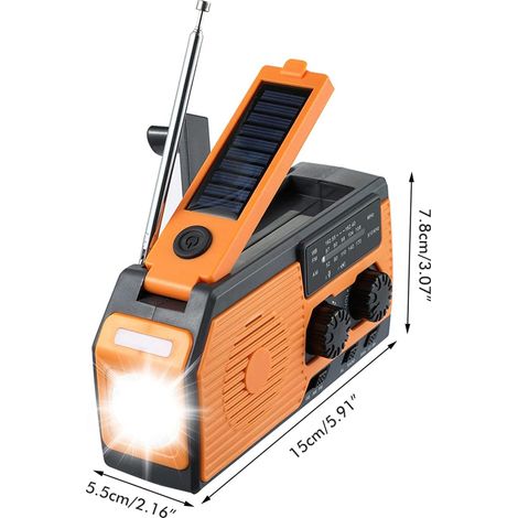 Radio solaire d'urgence à manivelle, dynamo, chargeur de téléphone 5000 mAh, lampe torche, radio AM/FM/WB avec fonction météo NOAA (1/5)