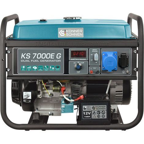 Könner & Söhnen KS 7000E G Generador de energía híbrido 5500 vatios, DUAL FUEL Gasolina / GLP, E-Start, 1x16A (230V), 1x32A (230V), 12V (1/5)