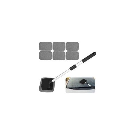 Brosse de Nettoyage de Voiture avec Manche Téléscopique et 6 Tampons Lavables, Extensible Kit de Brosse Nettoyage de Pare Brise, Brosse de Fenêtre de Microfibre pour Pare Brise
