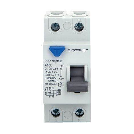 INTERRUTTORE DIFFERENZIALE PURO AIGOSTAR 2P VOLT 230 A 25 KA 6,0 MA 30 BIPOLARE