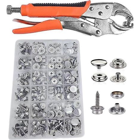 Kit de fixation par boutons-pression : pince réglable, outil et jeu de boutons-pression pour toiles et bâches de bateau. (1/5)