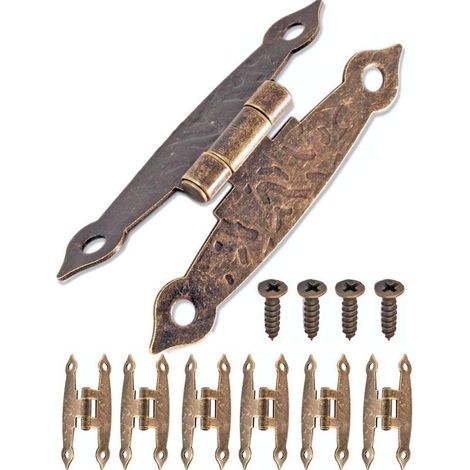 6Pcs Antique Bronze Iron Hinges for Cabinets, Wardrobe Doors, Chests, Storage Boxes, Vintage Style, Country House, Retro, 65 x 34mm (1/5)