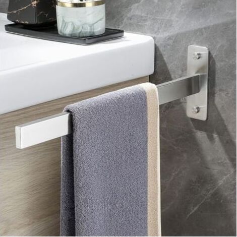 Pair Porte-serviettes mural perforé à un bras, barre carrée, acier inoxydable 304 brossé, argenté, 38 cm. (1/4)