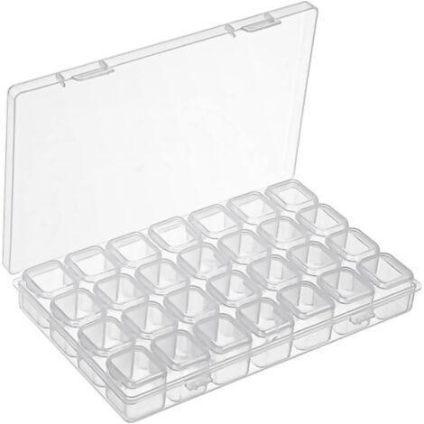 Boîte de rangement transparente pour broderie diamant, 28 compartiments, idéale pour perles, clous, accessoires de bijouterie, ongles artificiels et petites pièces