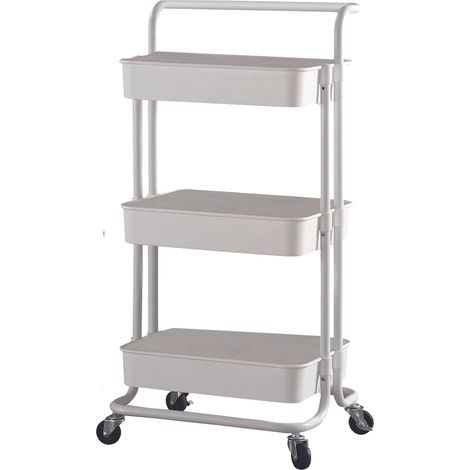 MAURY'S CARRELLO BIANCO PORTATUTTO 3 RIPIANI CON RUOTE MANICO 43X36X86CM METALLO (1/4)