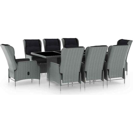 Maison Exclusive - Set Pranzo da Giardino 9pz con Cuscini Polyrattan Grigio Chiaro (1/5)