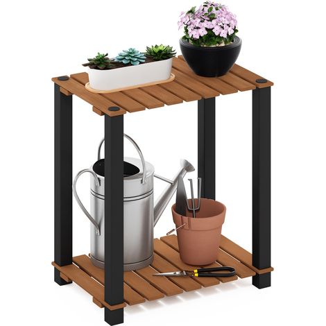 Étagère pour Plantes d'extérieur, Bois d'ingénierie Plastique, Naturel/Noir, 45 (L) x 50 (H) x 30 (P) cm (1/5)