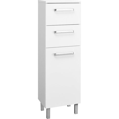Badezimmer Seitenschrank WARSCHAU-66 in weiß glänzend - B/H/T: 30/100,5/33cm (1/4)