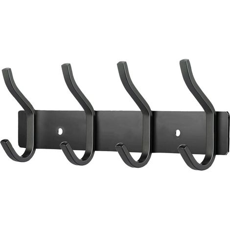 Wall-Mounted Coat Rack with 4 Hooks, Stainless Steel Wall-Mounted Coat Hooks for Towels (Matte Black, 4 Hooks) (1/5)