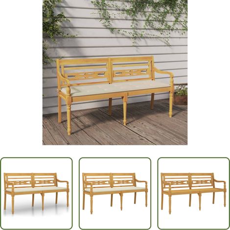 Gartenbank - Batavia-Bank mit Creme Kissen 150 cm Massivholz Teak (1/5)