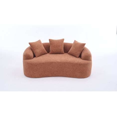Divano modulare curvo 2 posti in ciniglia e schiuma, corallo, 153 x 94 x 63 cm, HOMVRA (1/5)