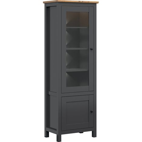 Vitrine 2 portes avec LED Duck Gris anthracite et Bois (1/4)