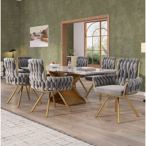 Sedia da pranzo girevole in velluto grigio, set da 6, con braccioli OKMYHOME (1/5)