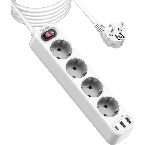 Multiprise avec Fente USB, Prise 6 Prises avec 2 USB-A et 1 Port USB-C, câble rallonge de 1,8 Fils avec Interrupteur, Protection Contre Les surtensions, Prises Multiples (1/5)