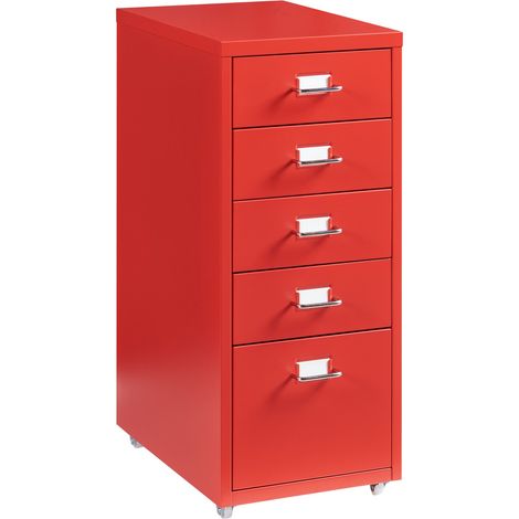 Mobiletto/contenitore per ufficio su ruote con 5 cassetti 69 x 28 x 41 cm acciaio rosso 030009105