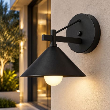 Lampada da parete nera opaca resistente alle alte temperature, lampada LED da 7W a luce calda, lampada decorativa per esterni ideale per corridoi di hotel (lampadina non inclusa) (1/4)