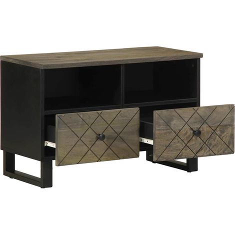 Meuble TV Banc TV Meuble de rangement - noir 70x33x46 cm bois massif de manguier fr2569 - Maison La Vie