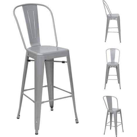 Set di 4 sgabelli da bar con schienale dal design industriale in metallo grigio con poggiapiedi 040000613