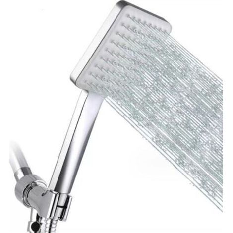 Pommeau de douche carré, pommeau de douche multifonction haute pression, réglable universellement, puissant, pommeau de douche de remplacement économique en eau, pommeau de douche 6 jets, chromé (1/5)