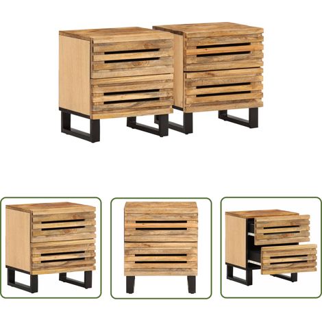 The Living Store Nachttische 2 Stk. 40x34x46 cm Raues Mangoholz - Mangoholzmöbel - Nachttisch Mit Schubladen - Wohnzimmerdeko - Schlafzimmermöbel - Rustikaler Stil (1/5)