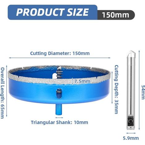 Flintronic Scie Cloche Carrelage, 150mm Scie Cloche Diamantée avec Foret de Centrage, Foret Trépan Diamant, Scies Cloches Diamant, pour Coupe de Verre, Carrelage, Céramique, Marbre, Calcaire (1/5)