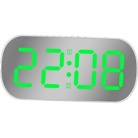 Réveil numérique compact de bureau, affichage 12 h et 24 h, fonction snooze et miroir, idéal pour les seniors, les adolescents et les étudiants.-White Green LED (1/5)
