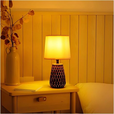 Lampe décorative céramique marron vieilli style rustique, douille E14, ambiance cosy pour intérieur familial (1/3)
