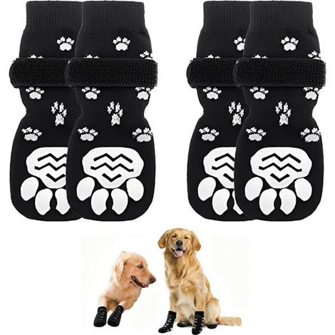 2 Paar rutschfeste Hundesocken mit verstellbaren Klettverschlüssen die rutschfesten Hundesocken schützen die Pfoten Ihres Haustieres und den M schwarz