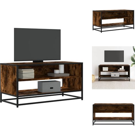 Meuble TV chêne fumé 91x40x46 cm bois d'ingénierie et métal - Meuble TV - Meubles TV - Banc TV - Buffet TV (1/5)