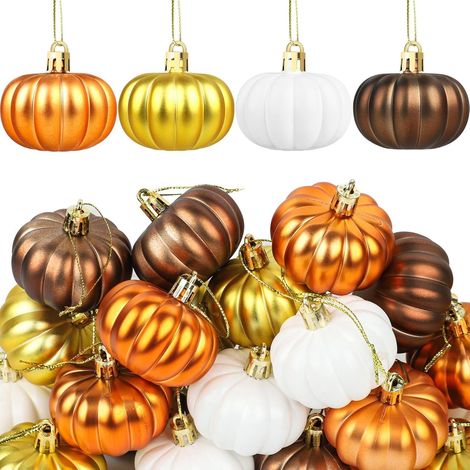 Ornement Citrouille - Boule Décorative Halloween Noël - En Plastique Anticassable - Pour Arbre Intérieur Extérieur - Lot de 12 (1/5)