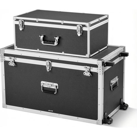 VEVOR 2 x Transportkoffer Aufbewahrungskoffer Aufbewahrungskiste Abschließbar, Große Aufbewahrungskiste (816 x 452 x 460 mm) mit Rollen & 3 Metallgriffen, Transportruhe mit Deckeln für Wohnung Schwarz (1/5)