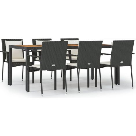 Maison Exclusive - Set da Pranzo da Giardino 7 pz Nero con Cuscini in Polyrattan