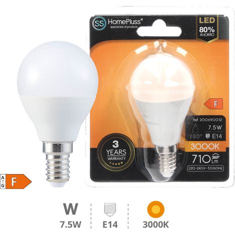 LED E14 SPHERIQUE - 7,5W BLANC CHAUD