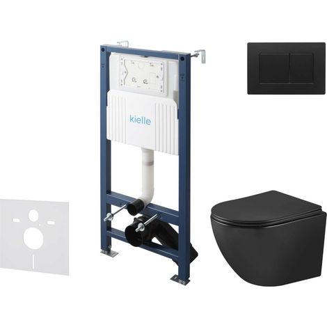 kielle Genesis New - Conjunto de instalación empotrada, inodoro Oudee, Vortex Rimless+, asiento softclose y pulsador Gemini New III, negro mate 30528SS93 (1/5)