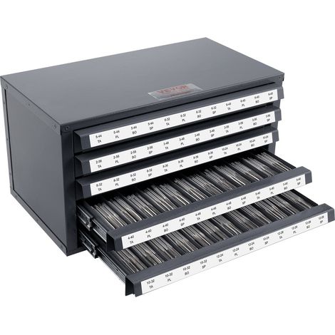 Boîte de Rangement pour Tarauds 2-56 à 12-28 Coffret Vide pour Tarauds 5 Tiroirs 60 Compartiments Étiquetés Distributeur de 37,5x20x20 cm Empilable Identification Facile Rangement Atelier (1/5)