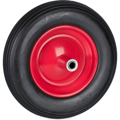 Roue de brouette - 3.50-8 - pneu en caoutchouc increvable - jante en acier - jusqu'à 100 kg - noir et rouge (1/5)