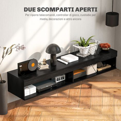 Support mural TV orientable jusqu'à 75 pouces avec éclairage LED multicolore 16 teintes et télécommande, dimensions 180x40x30 cm, finition noire (1/5)