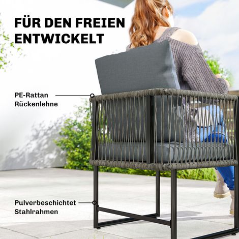 Lot de 2 fauteuils de jardin extérieur, robustes contre la pluie, en métal et rotin synthétique, avec coussins, repose-bras et dossier, 52 x 52 x 66 cm, gris anthracite (1/4)