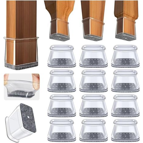 32 Pièces Protection Pied de Chaise. Rectangulaire Protège Pied de Chaise. Protections de Sol en Silicone Transparent pour Patin de Chaise avec Patins en Feutre (Largeur 19-25mm.Longueur 28-38mm (1/5)
